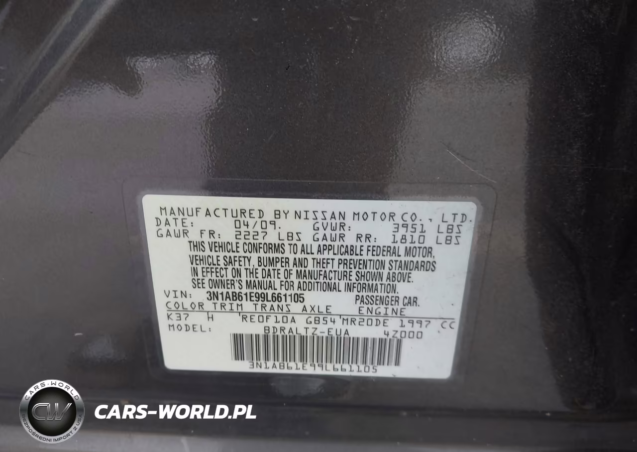 2009 Nissan Sentra 2.0S VIN:3N1AB61E99L661105 - 9