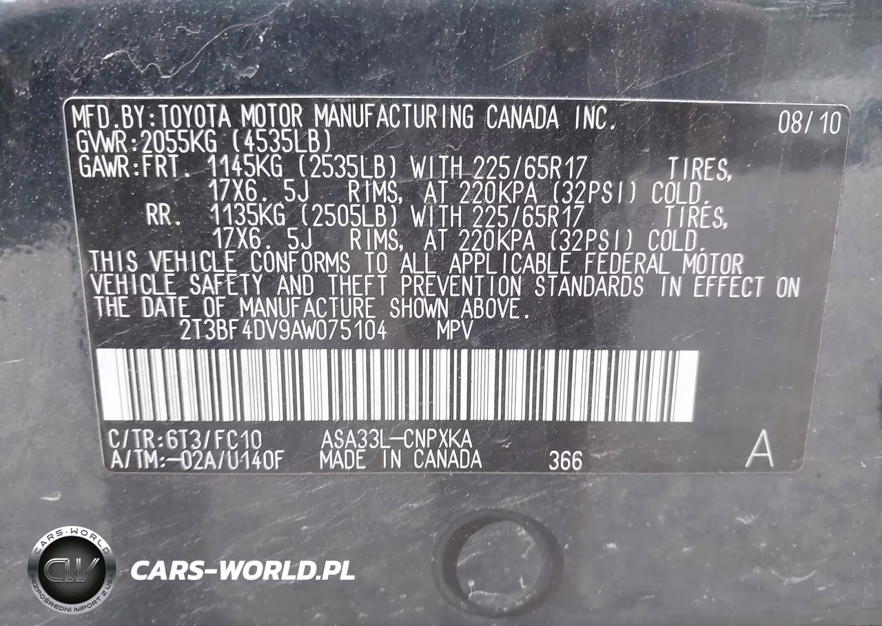 2010 Toyota Rav4 VIN:2T3BF4DV9AW075104 - 9