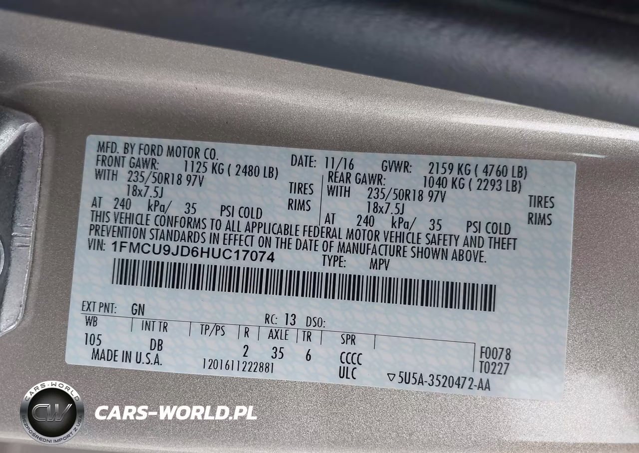 2017 Ford Escape Titanium VIN:1FMCU9JD6HUC17074 - 9