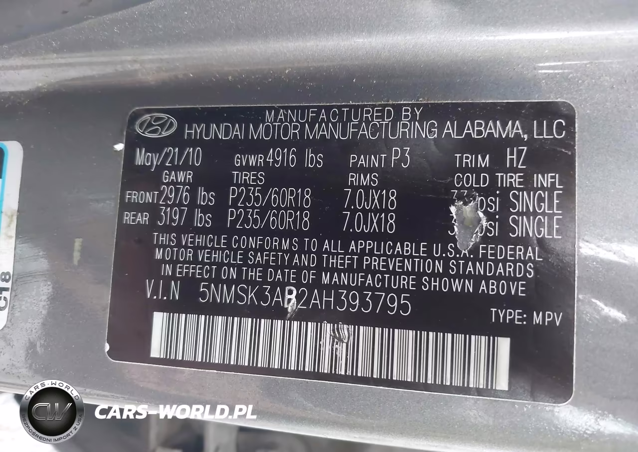2010 Hyundai Santa Fe Limited VIN:5NMSK3AB2AH393795 - 9