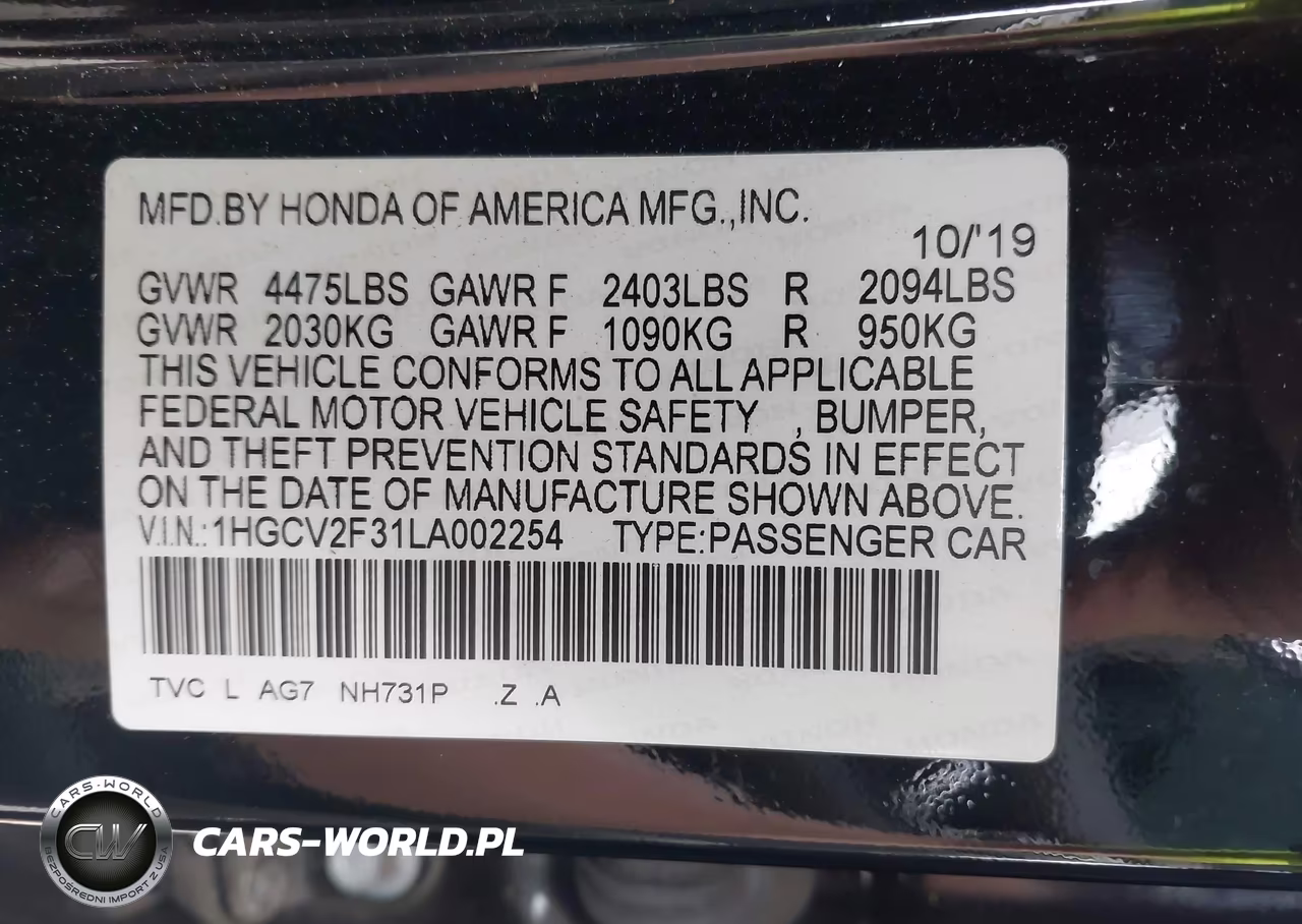 2020 Honda Accord Sport 2.0T VIN:1HGCV2F31LA002254 - 9