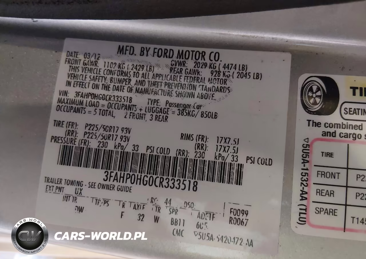 2012 Ford Fusion Se VIN:3FAHP0HG0CR333518 - 9