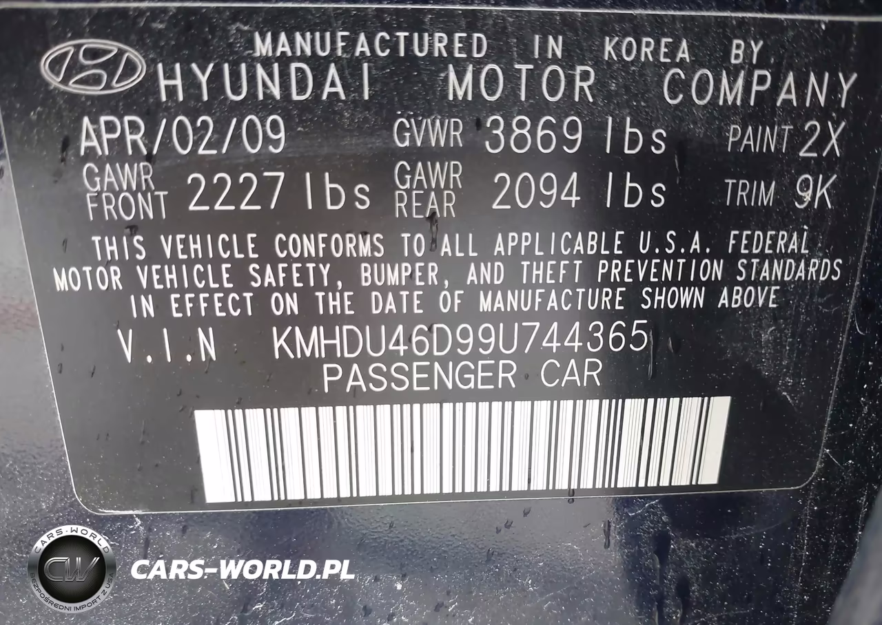 2009 Hyundai Elantra Gls VIN:KMHDU46D99U744365 - 9