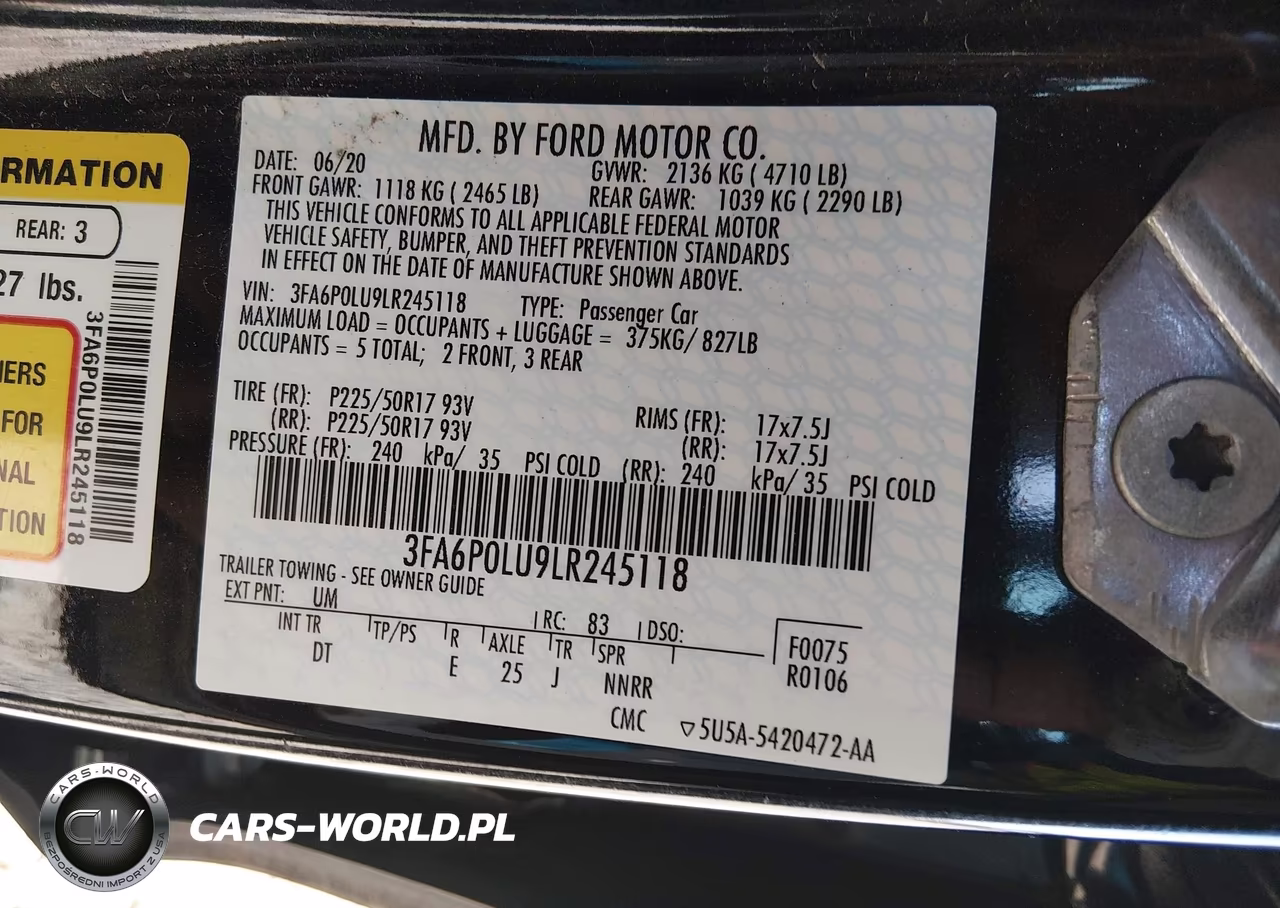 2020 Ford Fusion Hybrid Se VIN:3FA6P0LU9LR245118 - 9