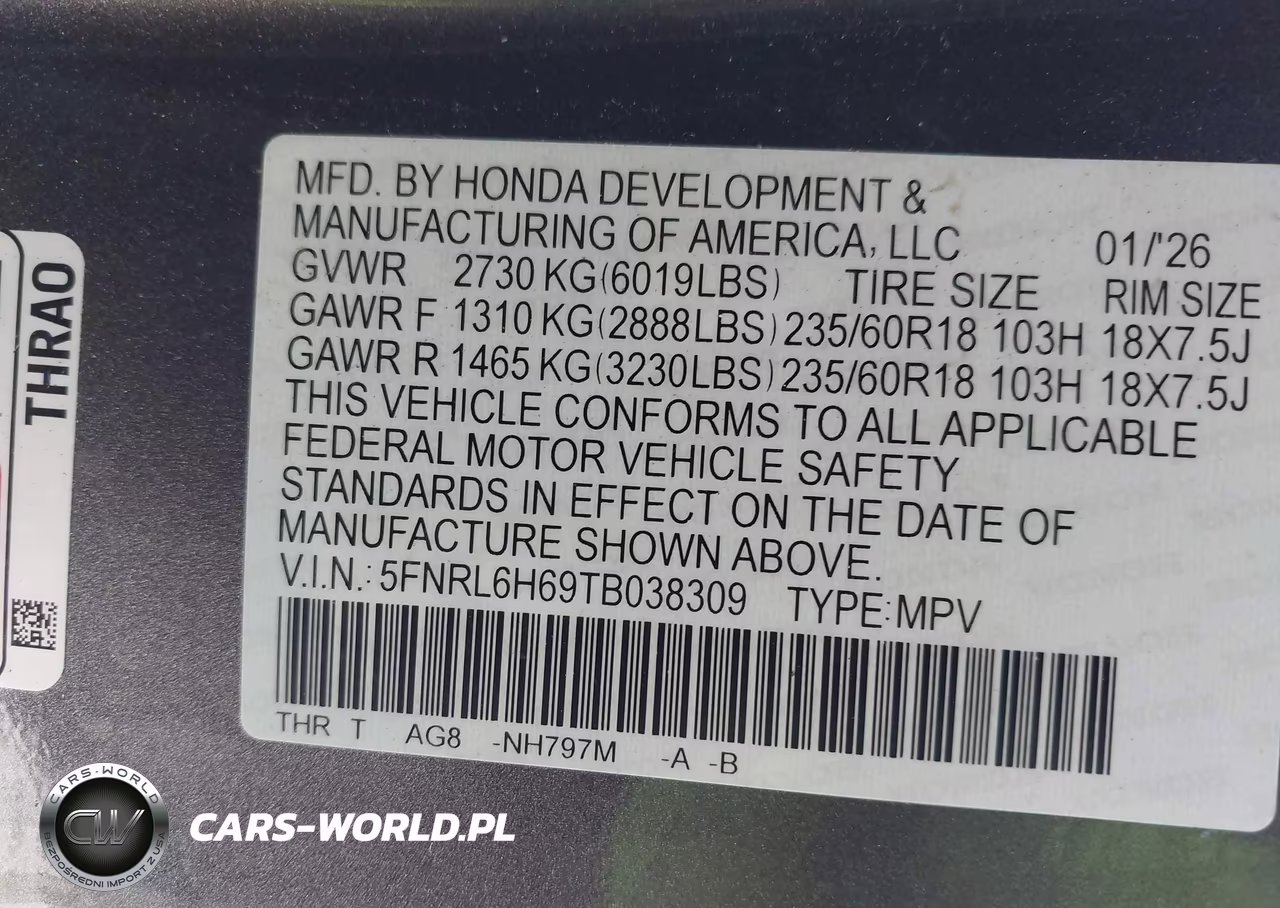2026 Honda Odyssey Ex-L VIN:5FNRL6H69TB038309 - 9