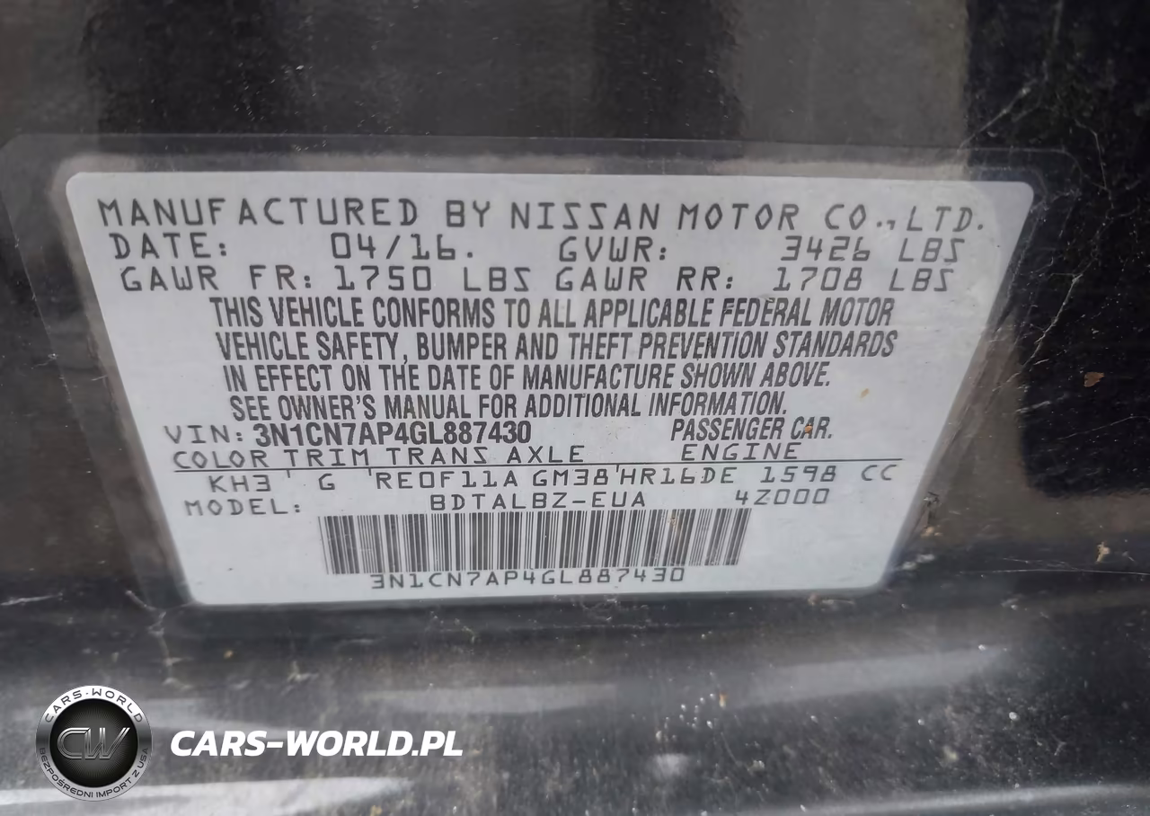 2016 Nissan Versa 1.6 S-1.6 S+-1.6 Sl-1.6 Sv VIN:3N1CN7AP4GL887430 - 9