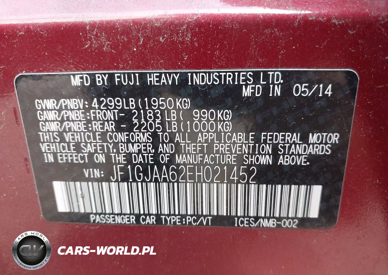 2014 Subaru Impreza 2.0I VIN:JF1GJAA62EH021452 - 9