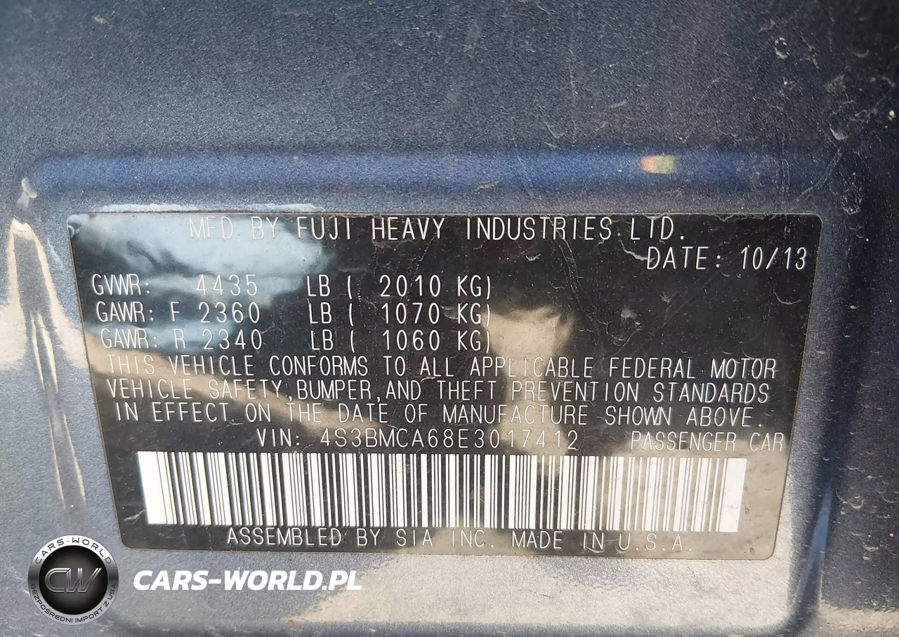 2014 Subaru Legacy 2.5I VIN:4S3BMCA68E3017412 - 9