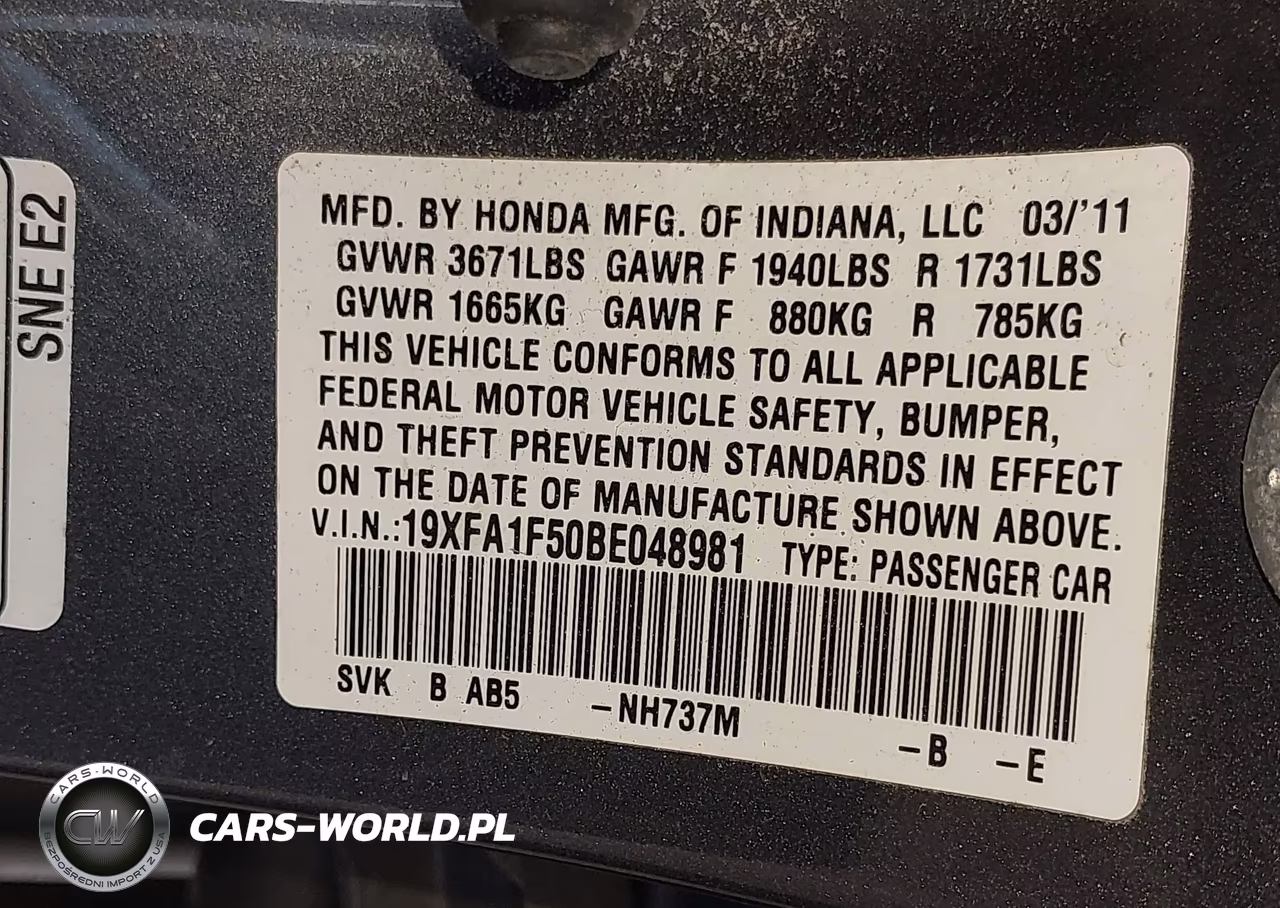 2011 Honda Civic Lx VIN:19XFA1F50BE048981 - 9