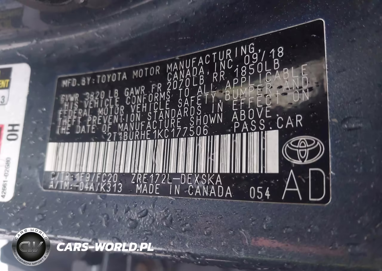 2019 Toyota Corolla Se VIN:2T1BURHE1KC177506 - 9