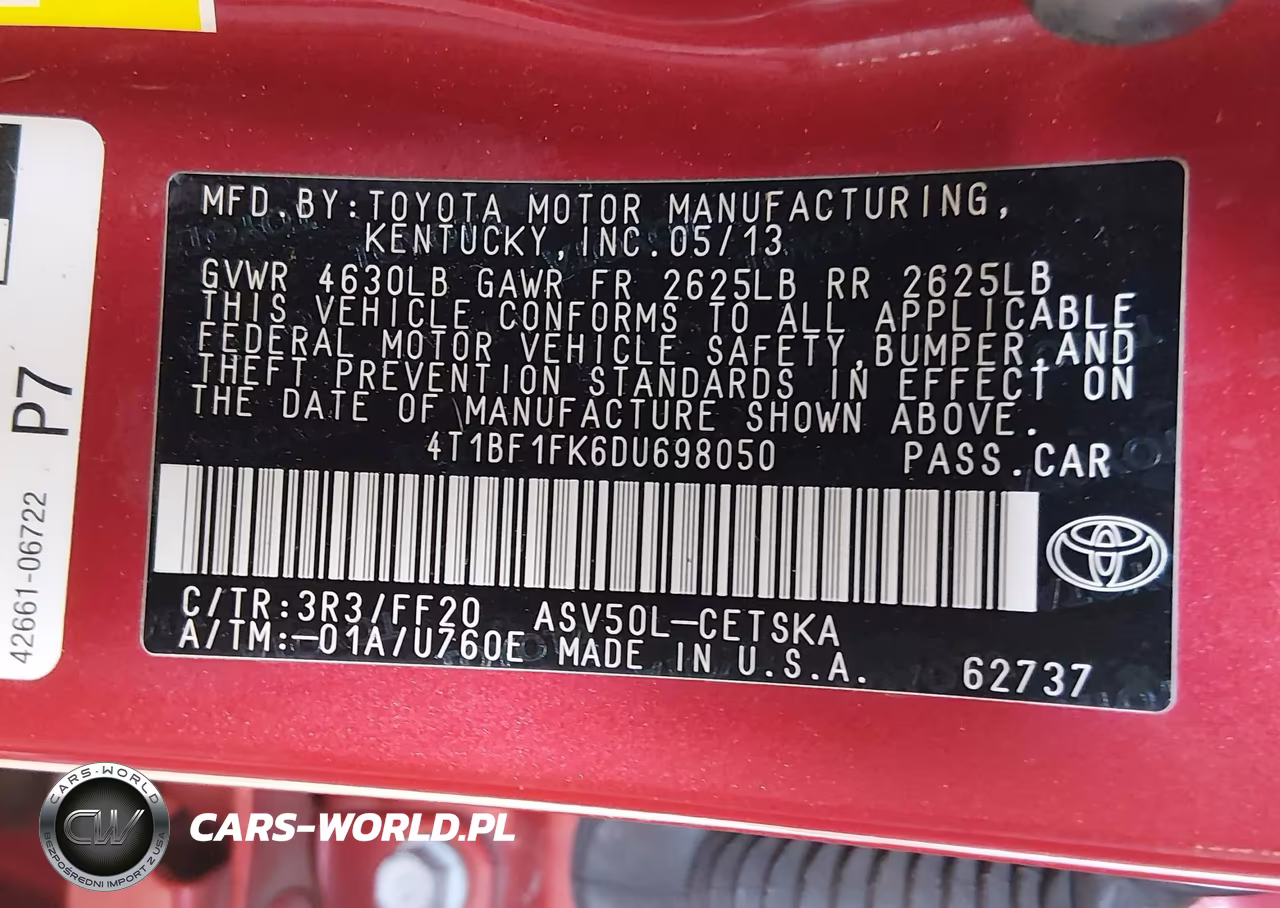2013 Toyota Camry Se VIN:4T1BF1FK6DU698050 - 9