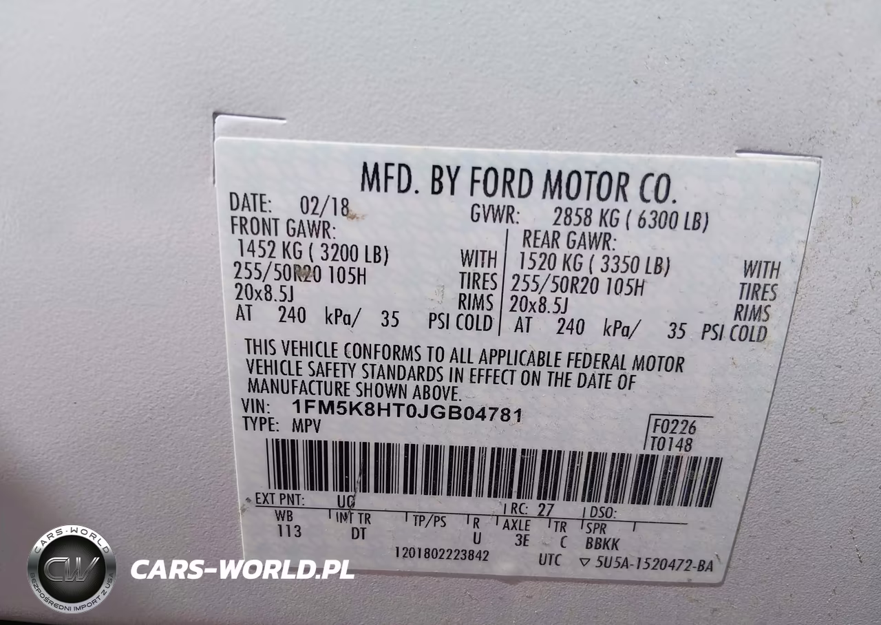 FORD EXPLORER P VIN:1FM5K8HT0JGB04781 - 9