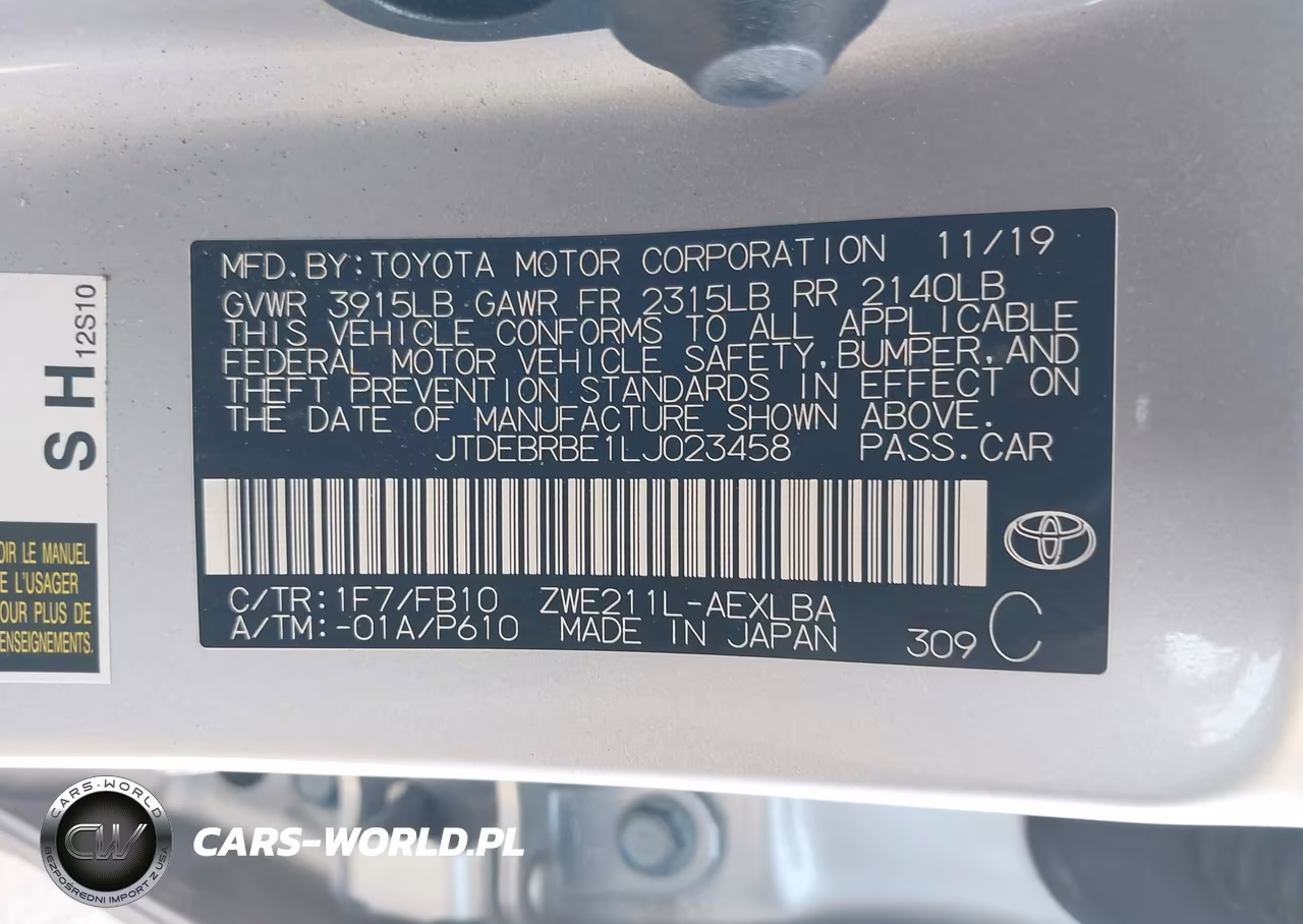 2020 Toyota Corolla Hybrid Le VIN:JTDEBRBE1LJ023458 - 9