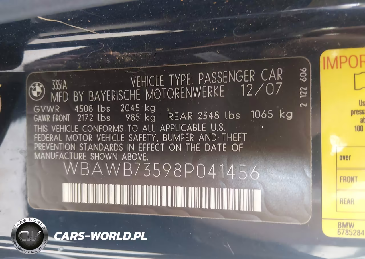 2008 BMW 335I VIN:WBAWB73598P041456 - 9