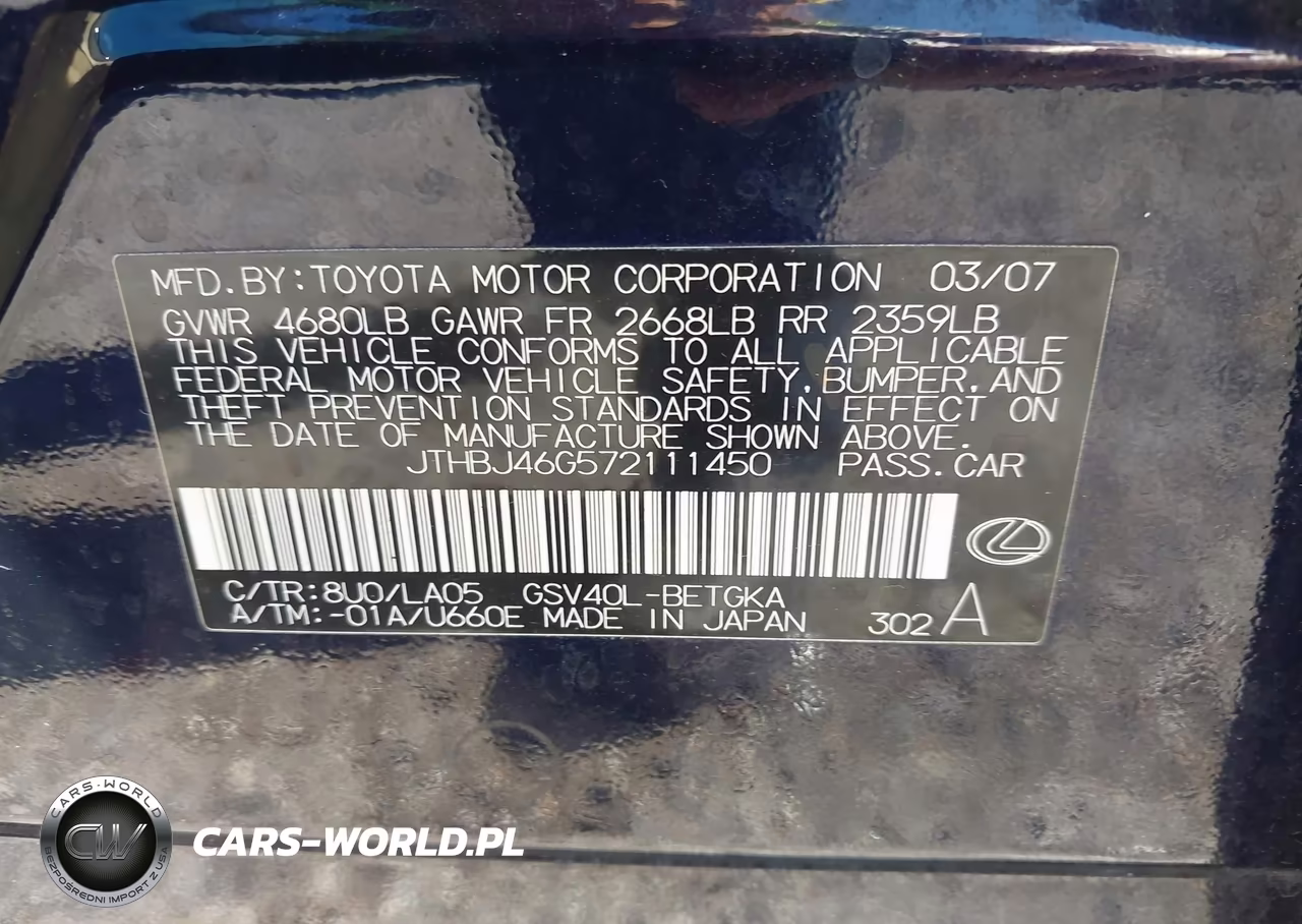 2007 Lexus Es 350 VIN:JTHBJ46G572111450 - 9