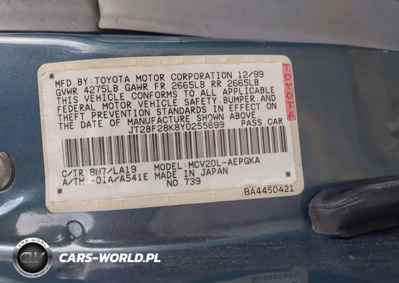 2000 Toyota Camry Xle V6 VIN:JT2BF28K8Y0255699 - 9