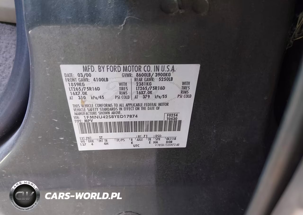2000 Ford Excursion Limited VIN:1FMNU42S8YED17874 - 9