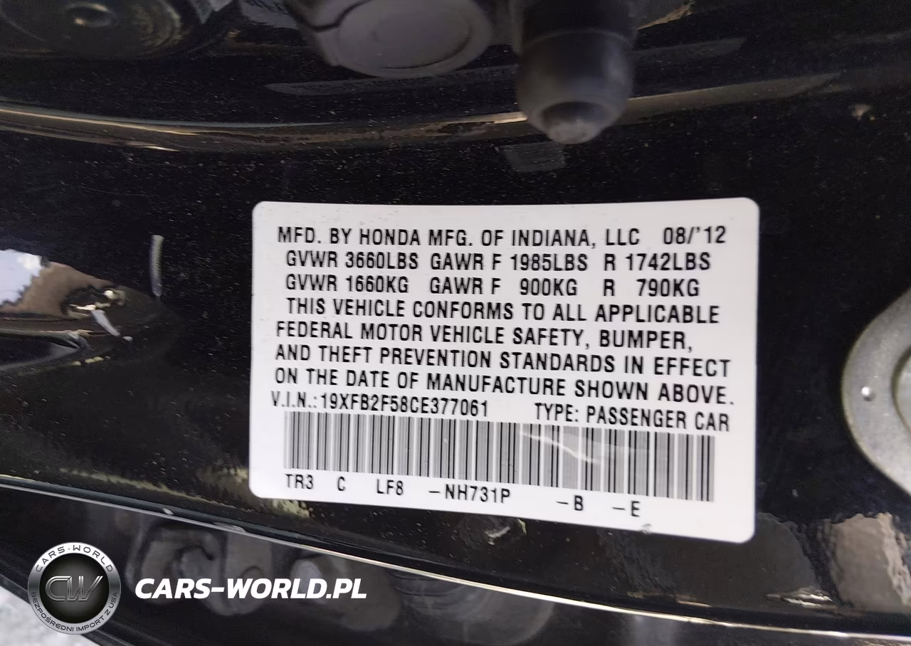 2012 Honda Civic Lx VIN:19XFB2F58CE377061 - 9