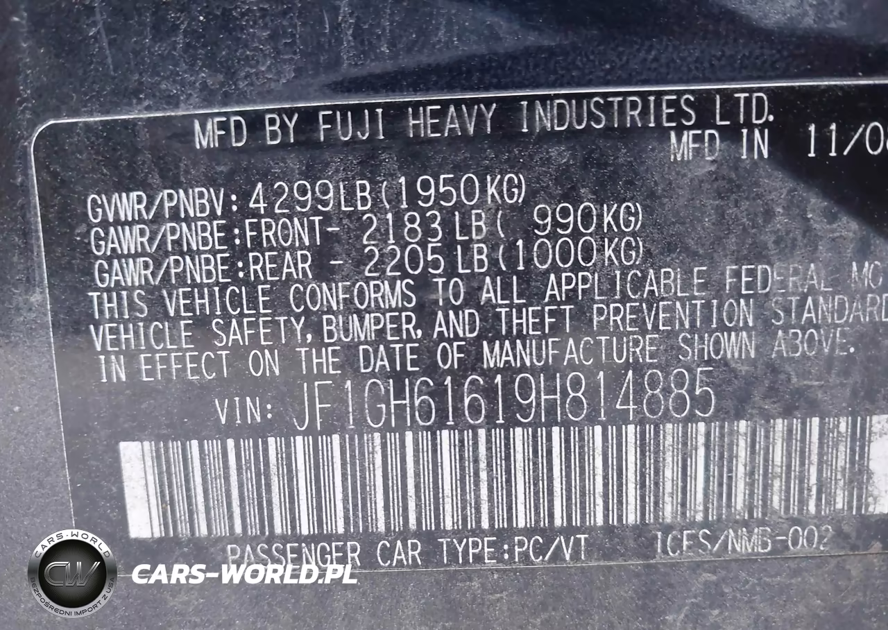 2009 Subaru Impreza 2.5I VIN:JF1GH61619H814885 - 9