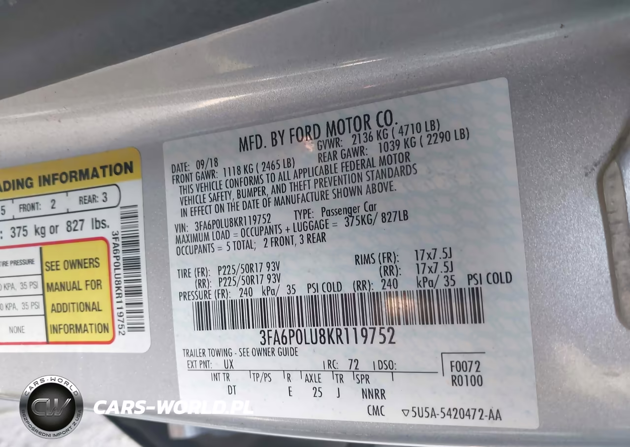 2019 Ford Fusion Hybrid Se VIN:3FA6P0LU8KR119752 - 9
