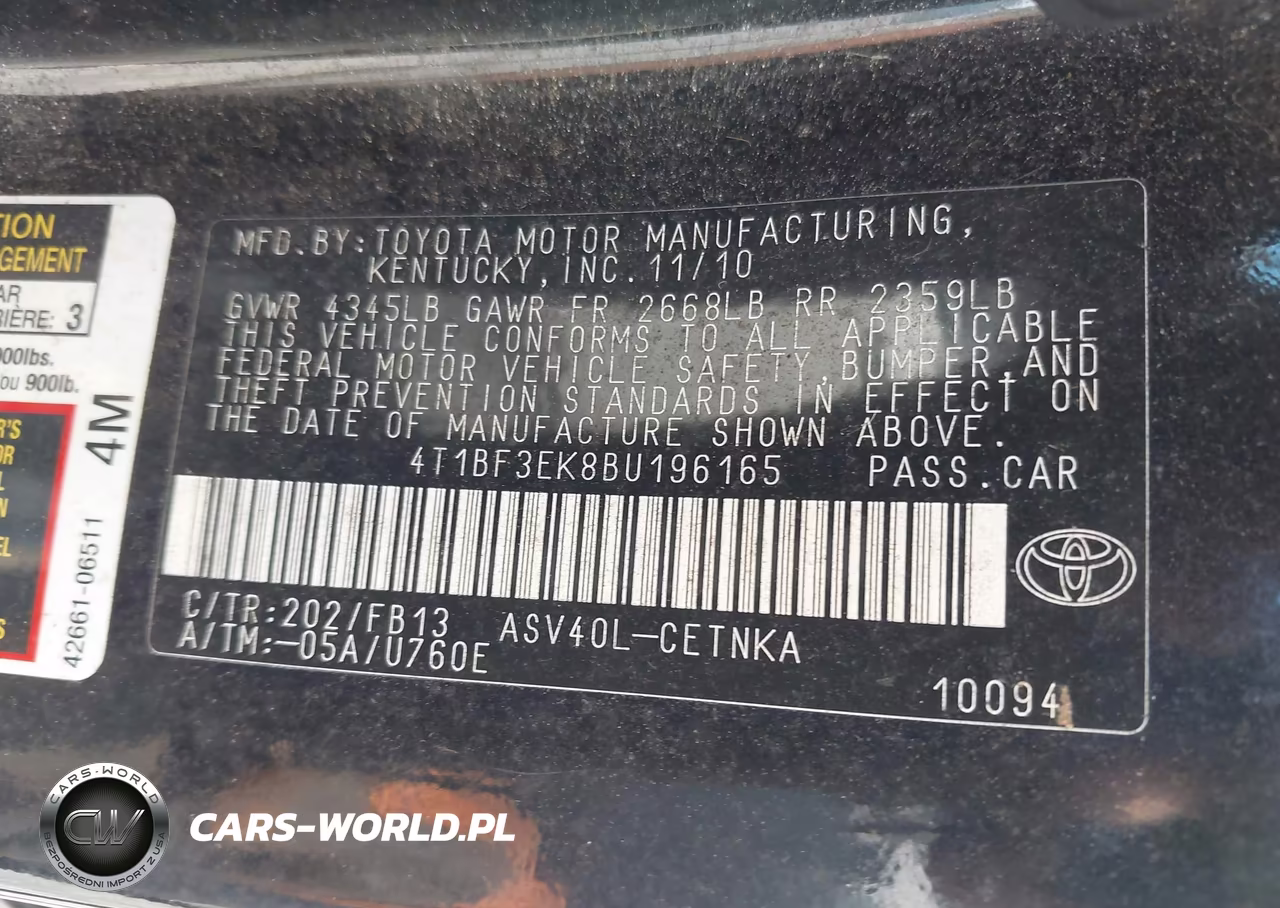 2011 Toyota Camry VIN:4T1BF3EK8BU196165 - 9