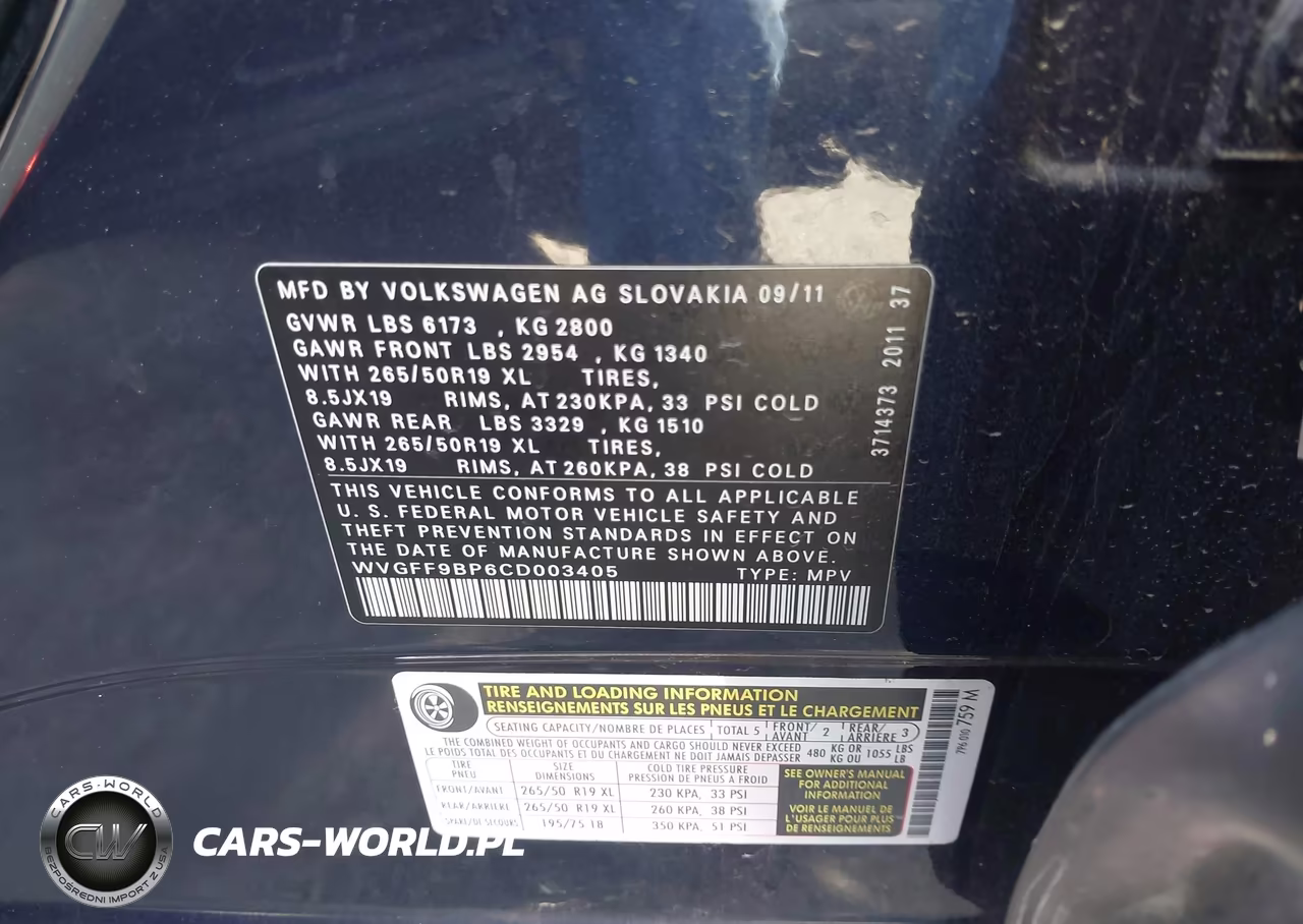2012 Volkswagen Touareg Vr6 Lux VIN:WVGFF9BP6CD003405 - 9