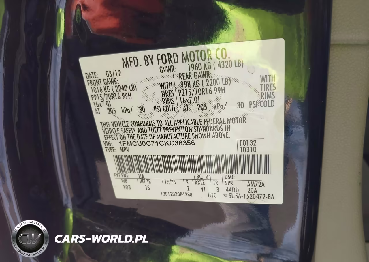 2012 Ford Escape Xls VIN:1FMCU0C71CKC38356 - 9