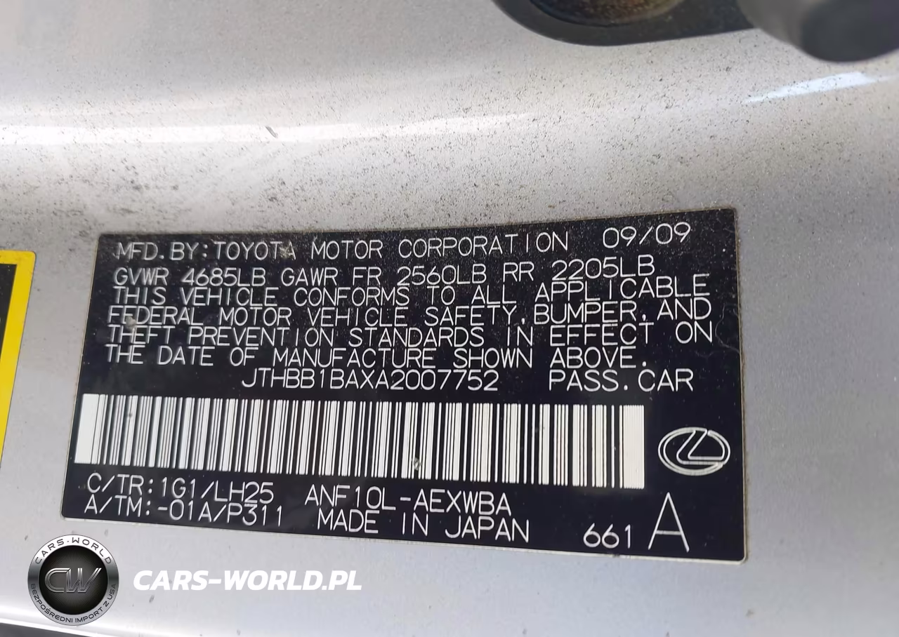 2010 Lexus Hs 250H Premium VIN:JTHBB1BAXA2007752 - 9