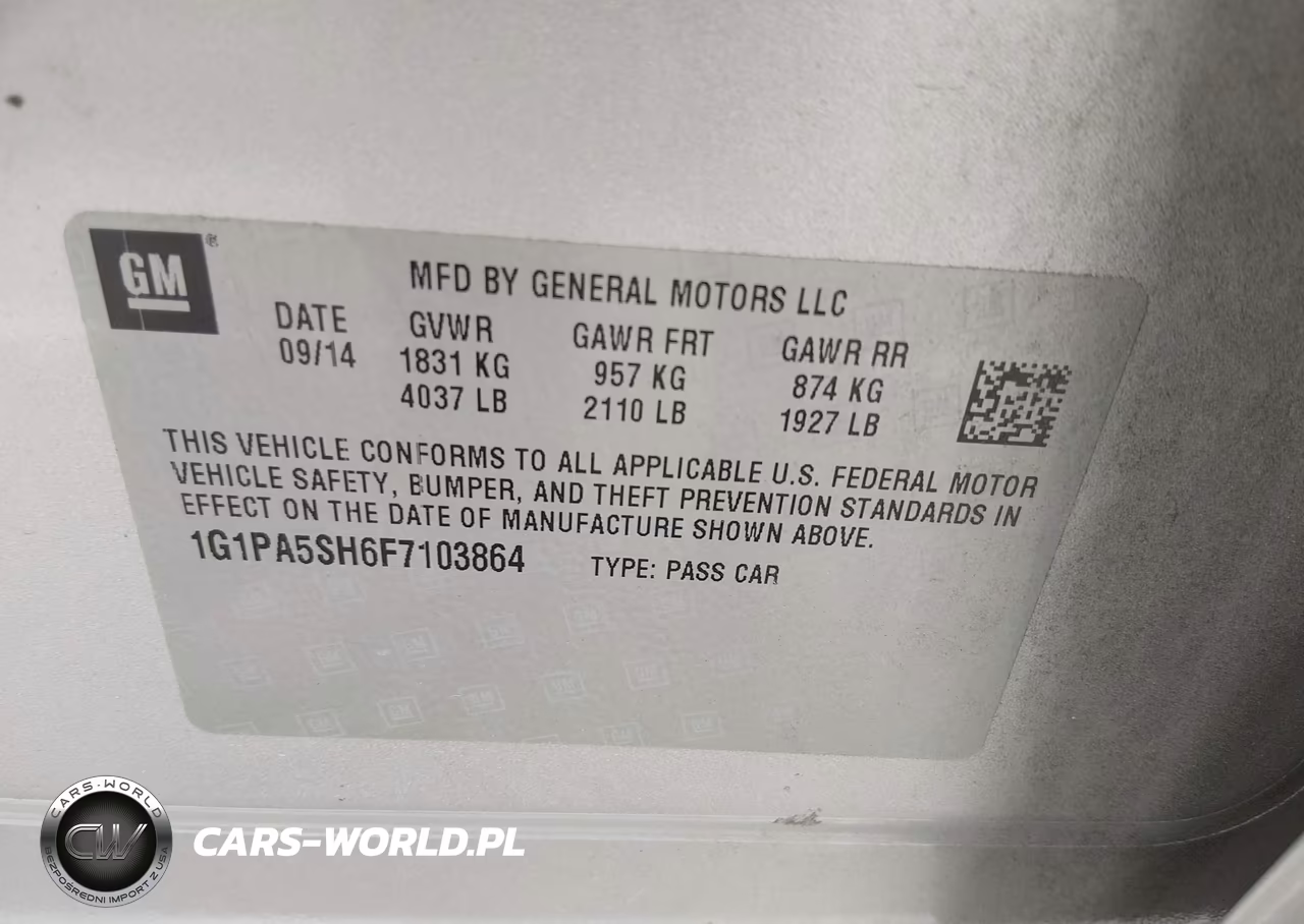 2015 Chevrolet Cruze Ls Auto VIN:1G1PA5SH6F7103864 - 9
