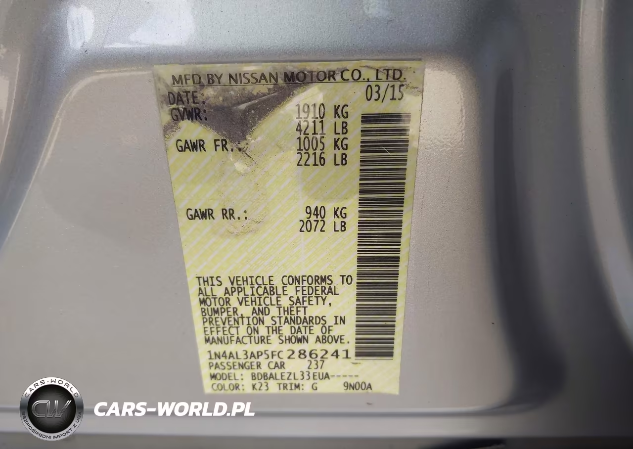 2015 Nissan Altima 2.5-2.5 S-2.5 Sl-2.5 Sv VIN:1N4AL3AP5FC286241 - 9