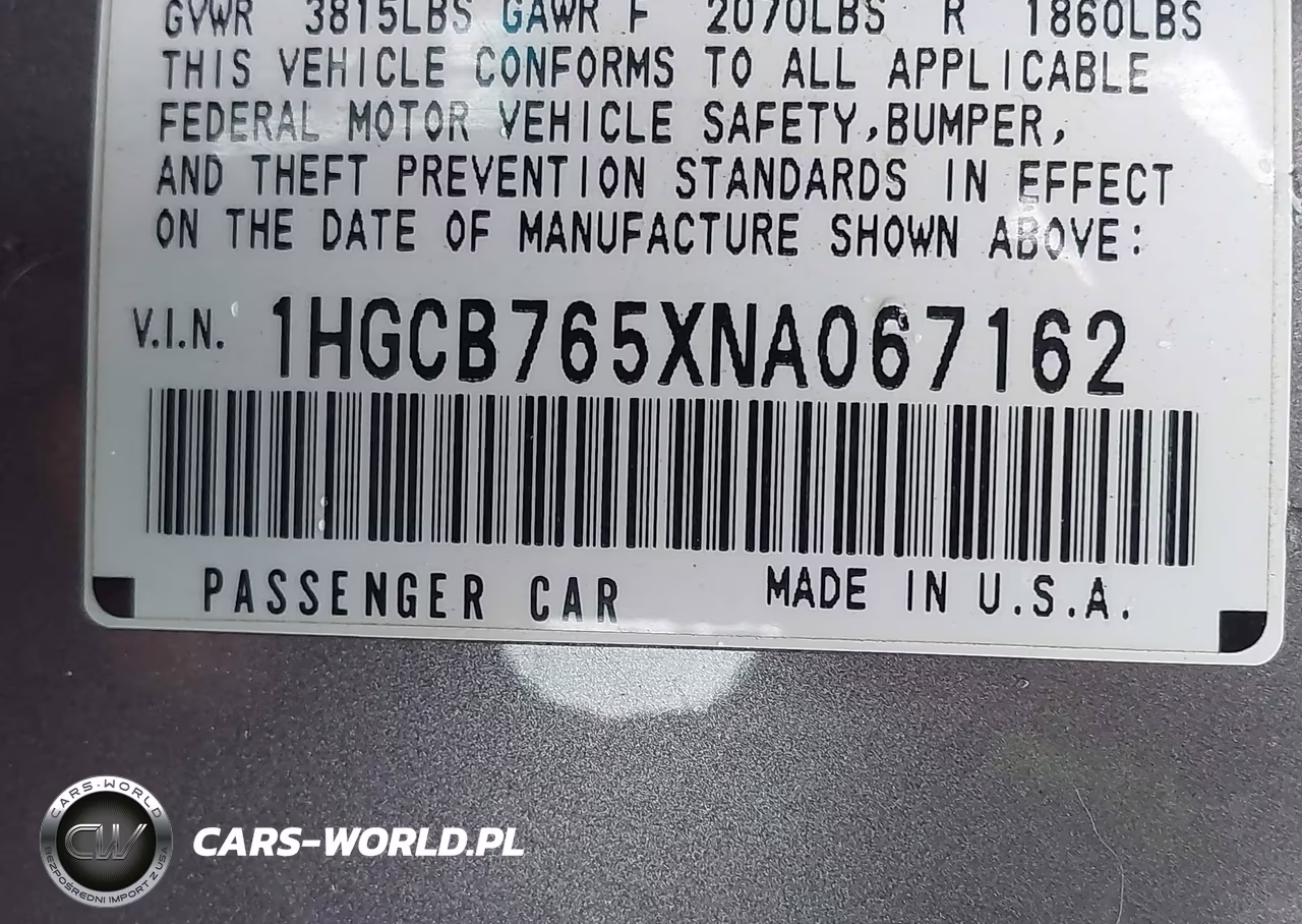 1992 Honda Accord Lx VIN:1HGCB765XNA067162 - 9