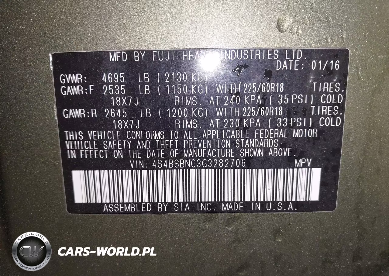 2016 Subaru Outback 2.5I Limited VIN:4S4BSBNC3G3282706 - 9