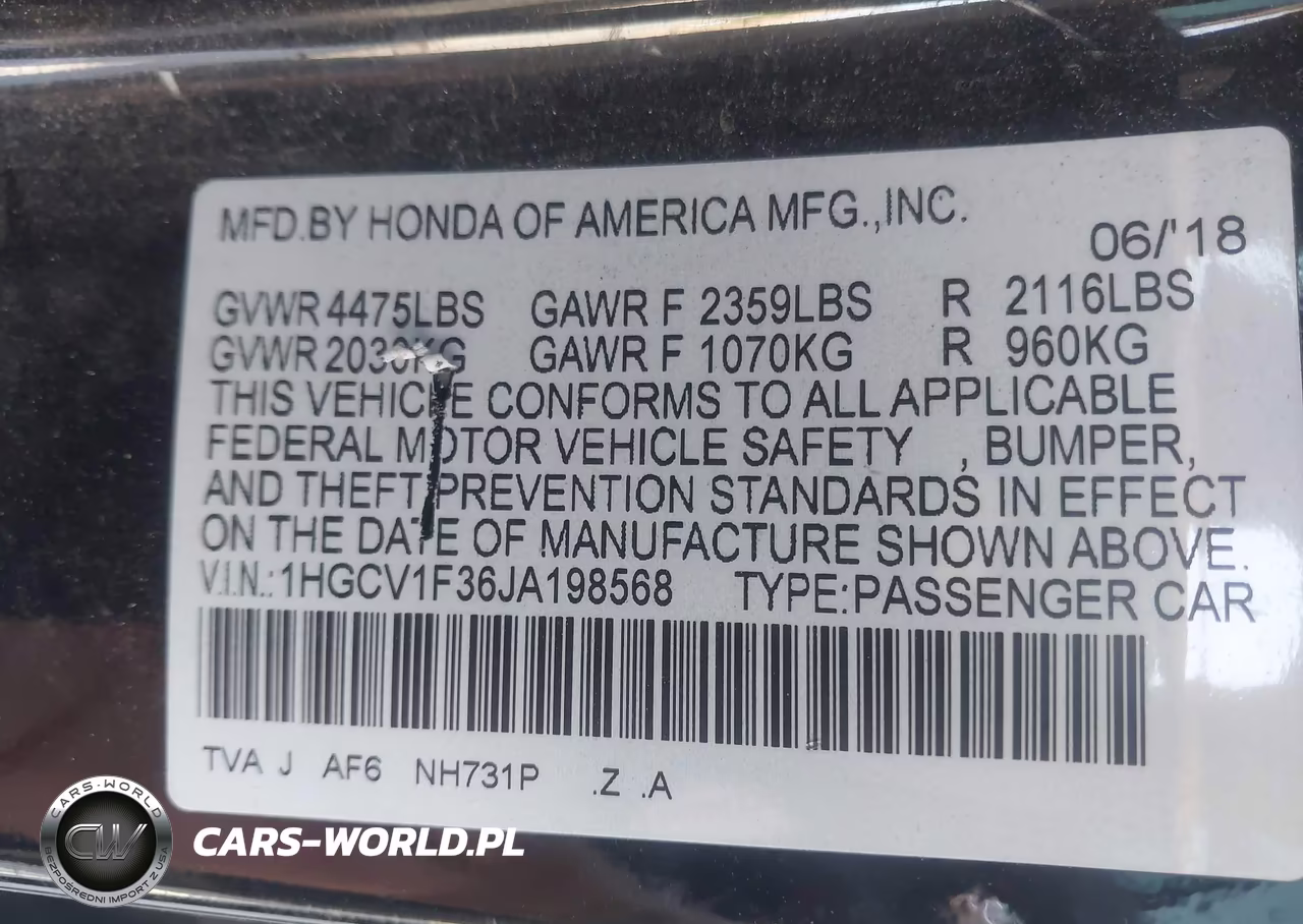 2018 Honda Accord Sport VIN:1HGCV1F36JA198568 - 9