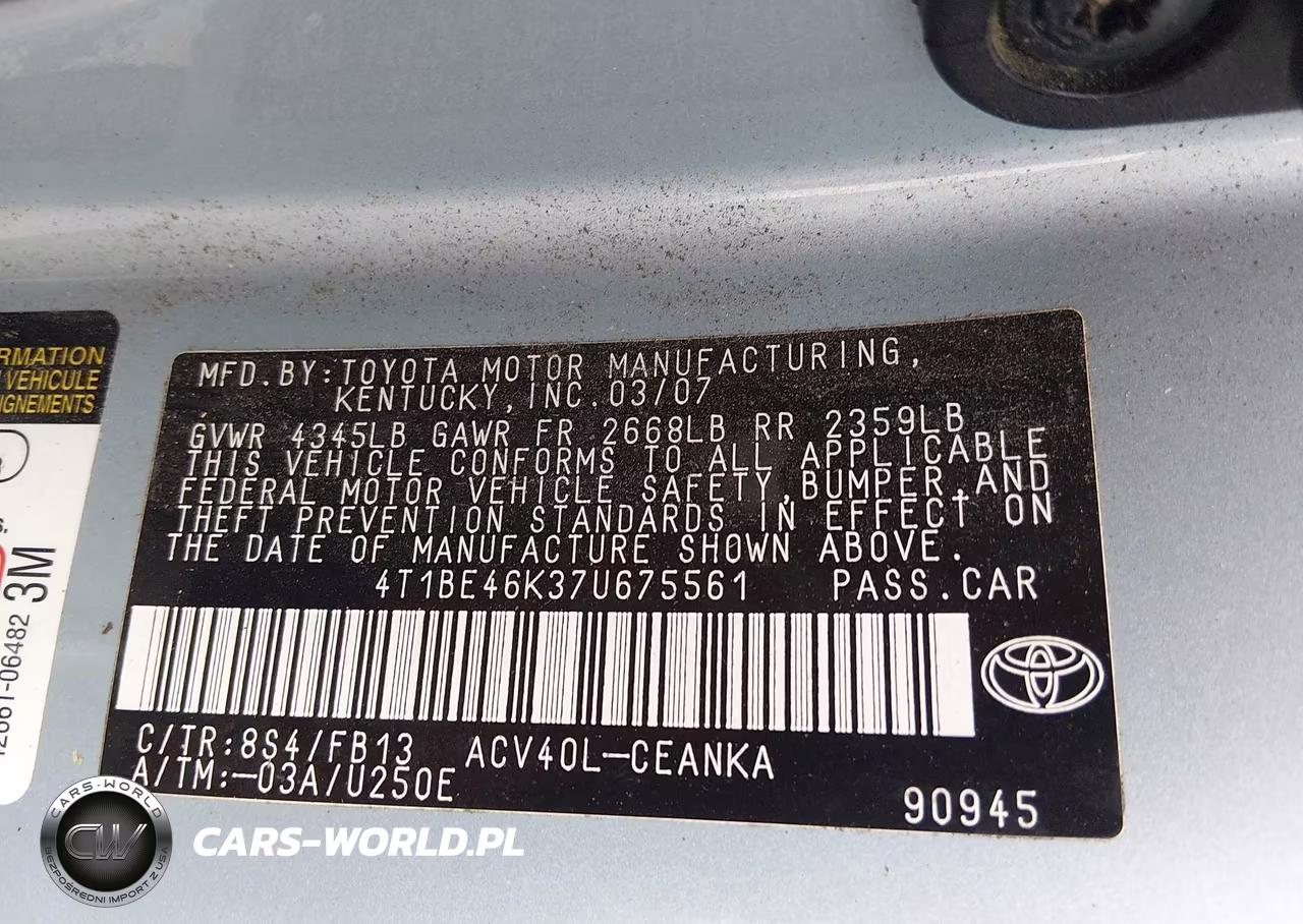 2007 Toyota Camry Le VIN:4T1BE46K37U675561 - 9