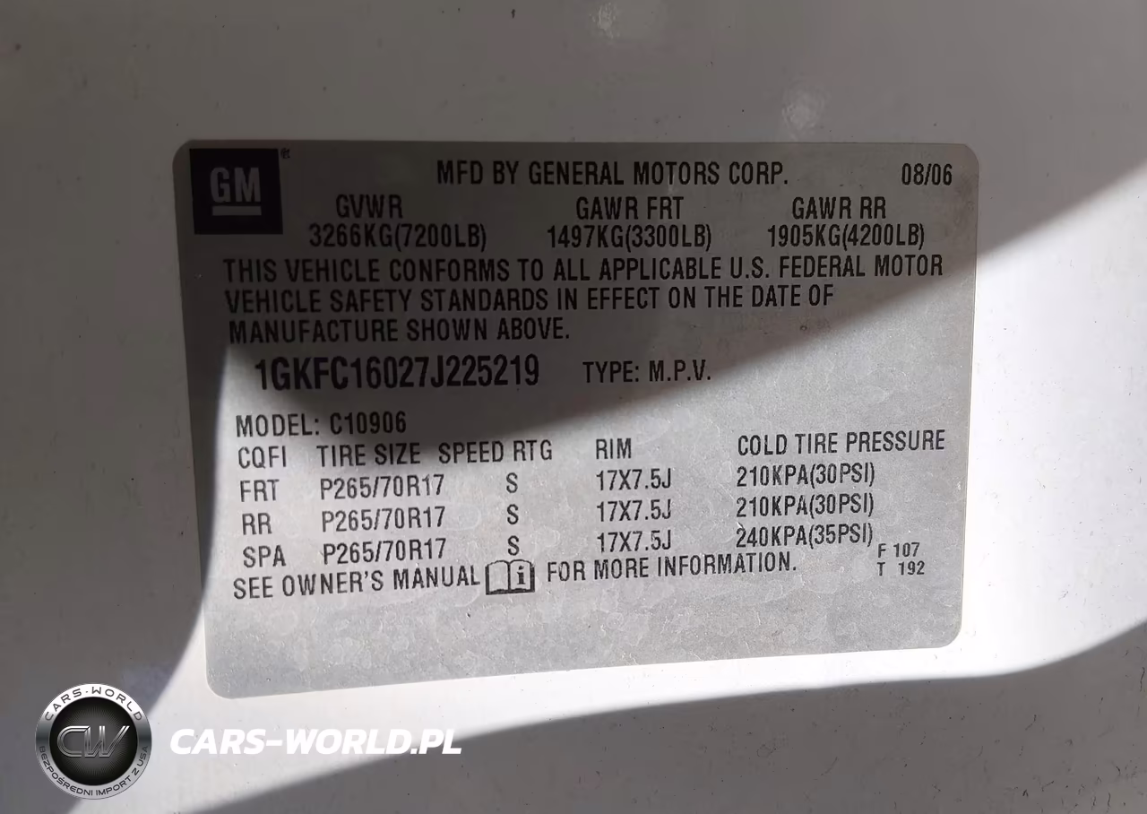 2007 GMC Yukon Xl 1500 Commercial Fleet VIN:1GKFC16027J225219 - 9