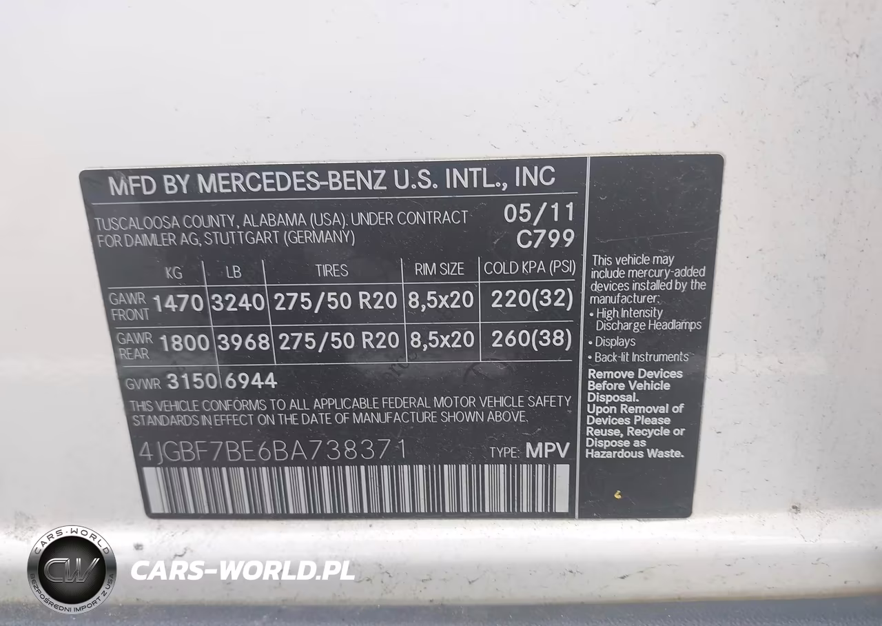 2011 Mercedes-Benz Gl 450 4Matic VIN:4JGBF7BE6BA738371 - 9