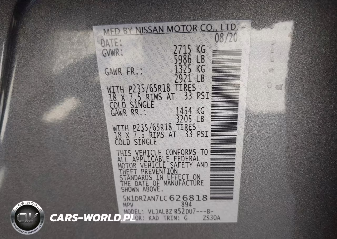 2020 Nissan Pathfinder S 2Wd VIN:5N1DR2AN7LC626818 - 9