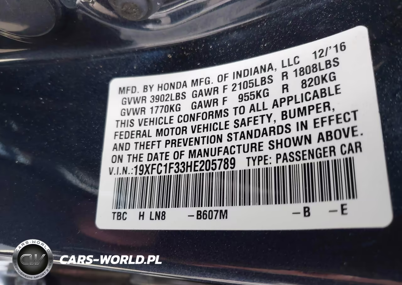2017 Honda Civic Ex-T VIN:19XFC1F33HE205789 - 9