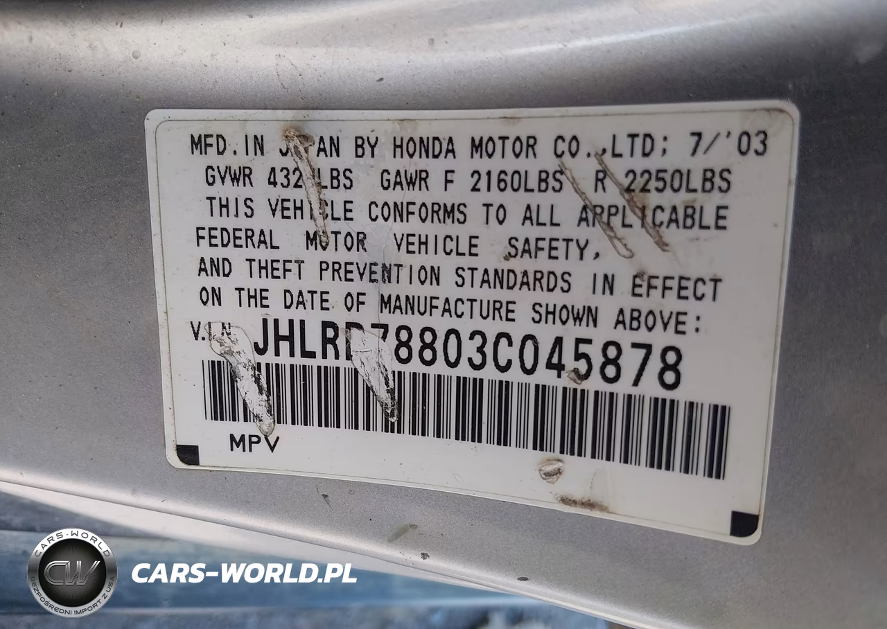 2003 Honda Cr-V Ex VIN:JHLRD78803C045878 - 9