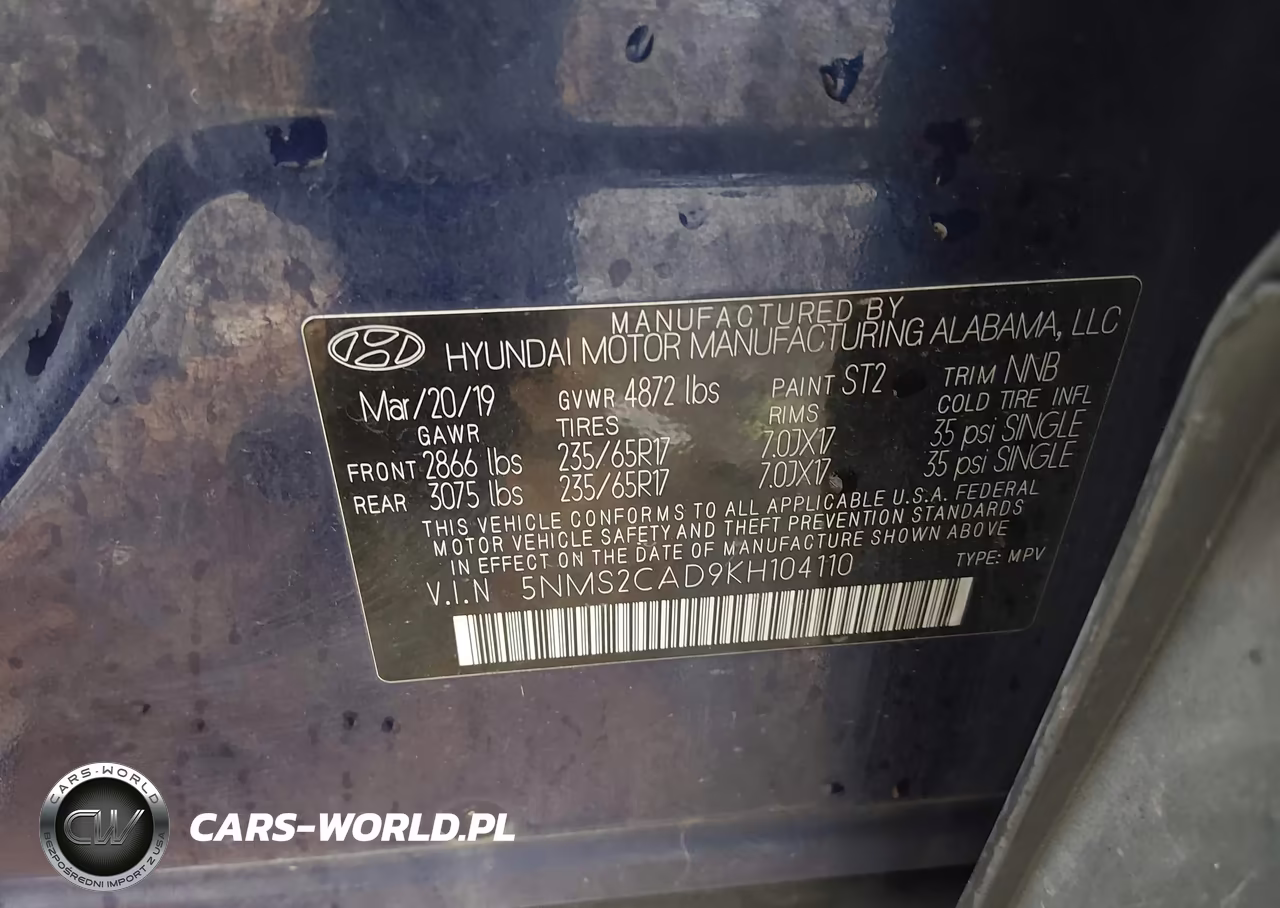 2019 Hyundai Santa Fe Se VIN:5NMS2CAD9KH104110 - 9