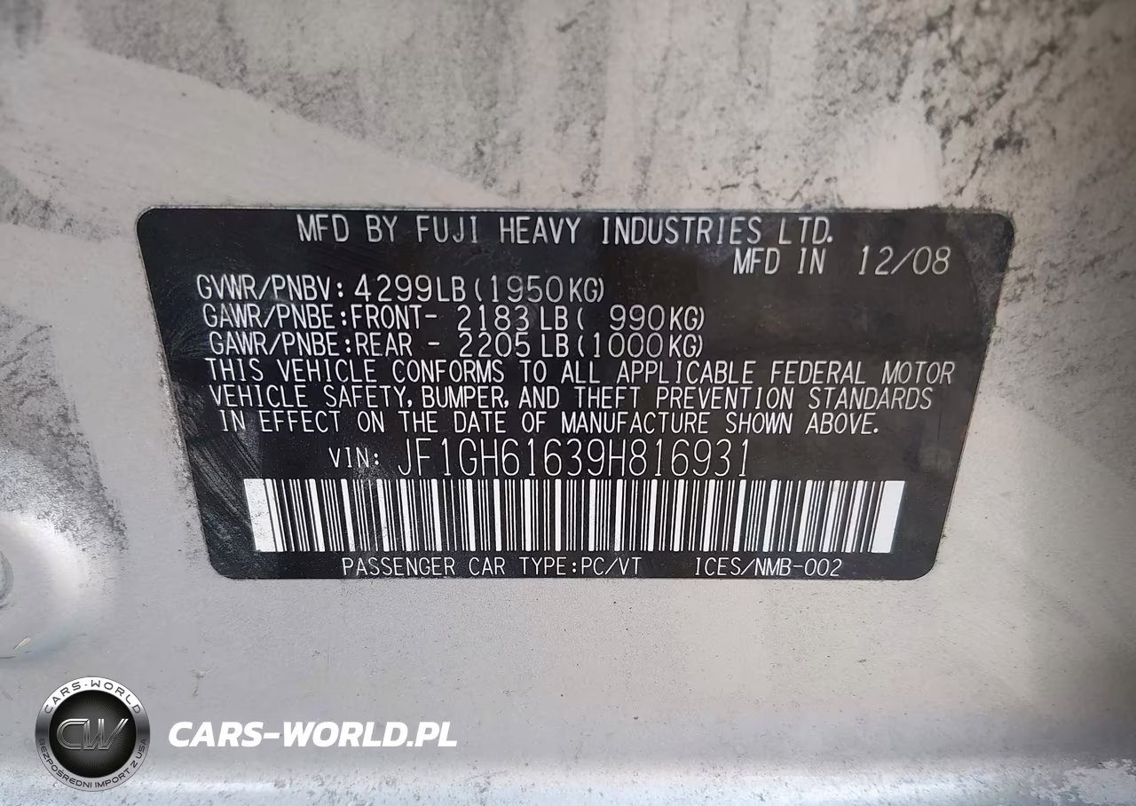 2009 Subaru Impreza 2.5I VIN:JF1GH61639H816931 - 9