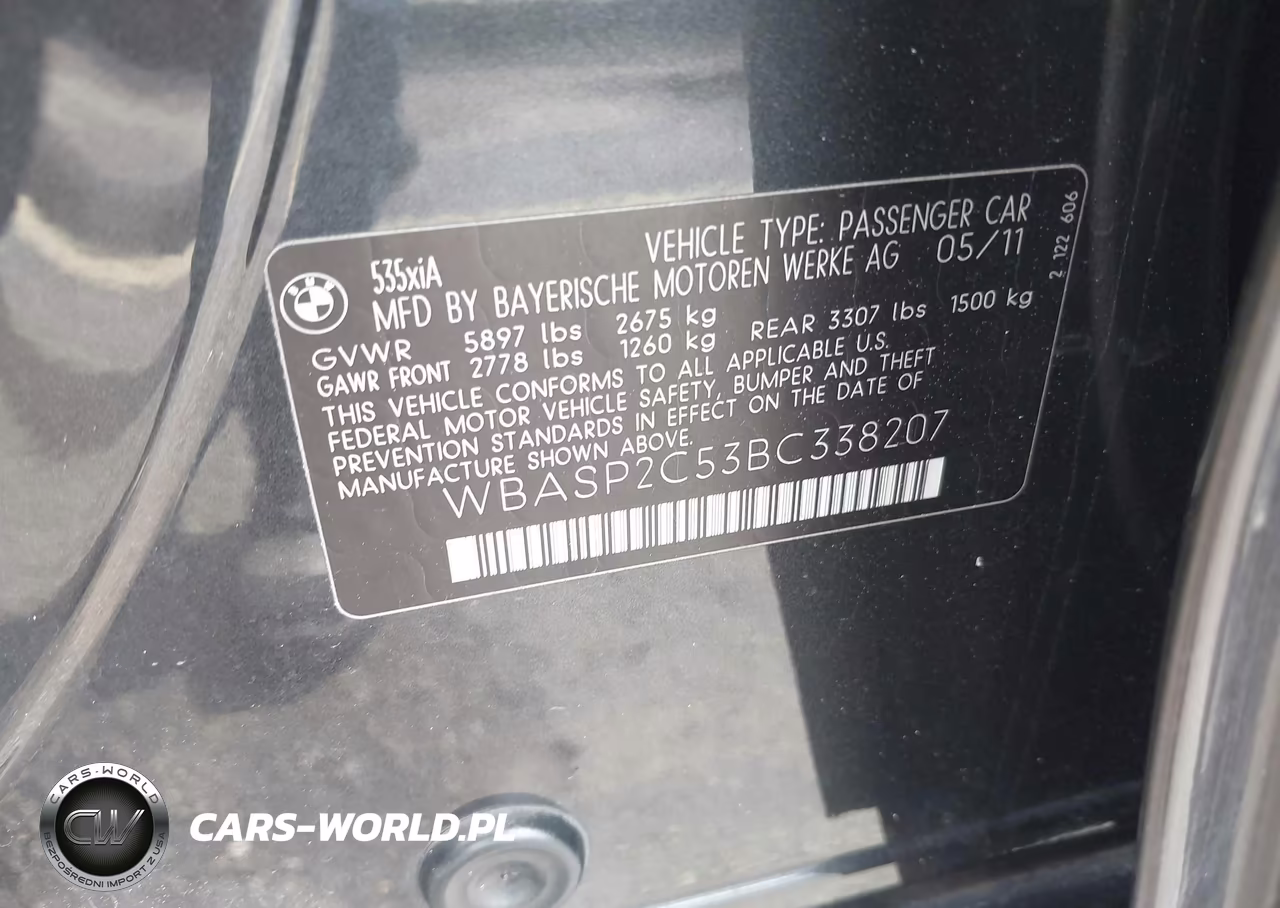 2011 BMW 535I Gran Turismo xDrive VIN:WBASP2C53BC338207 - 9