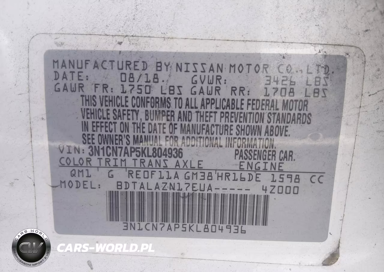 2019 Nissan Versa 1.6 S+ VIN:3N1CN7AP5KL804936 - 9