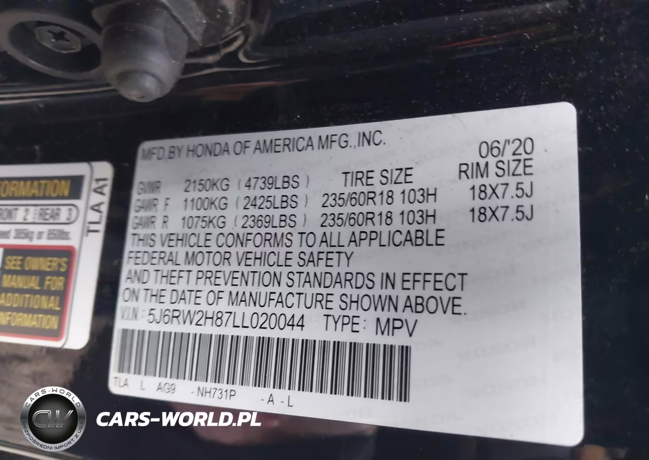 2020 Honda Cr-V Awd Ex-L VIN:5J6RW2H87LL020044 - 9