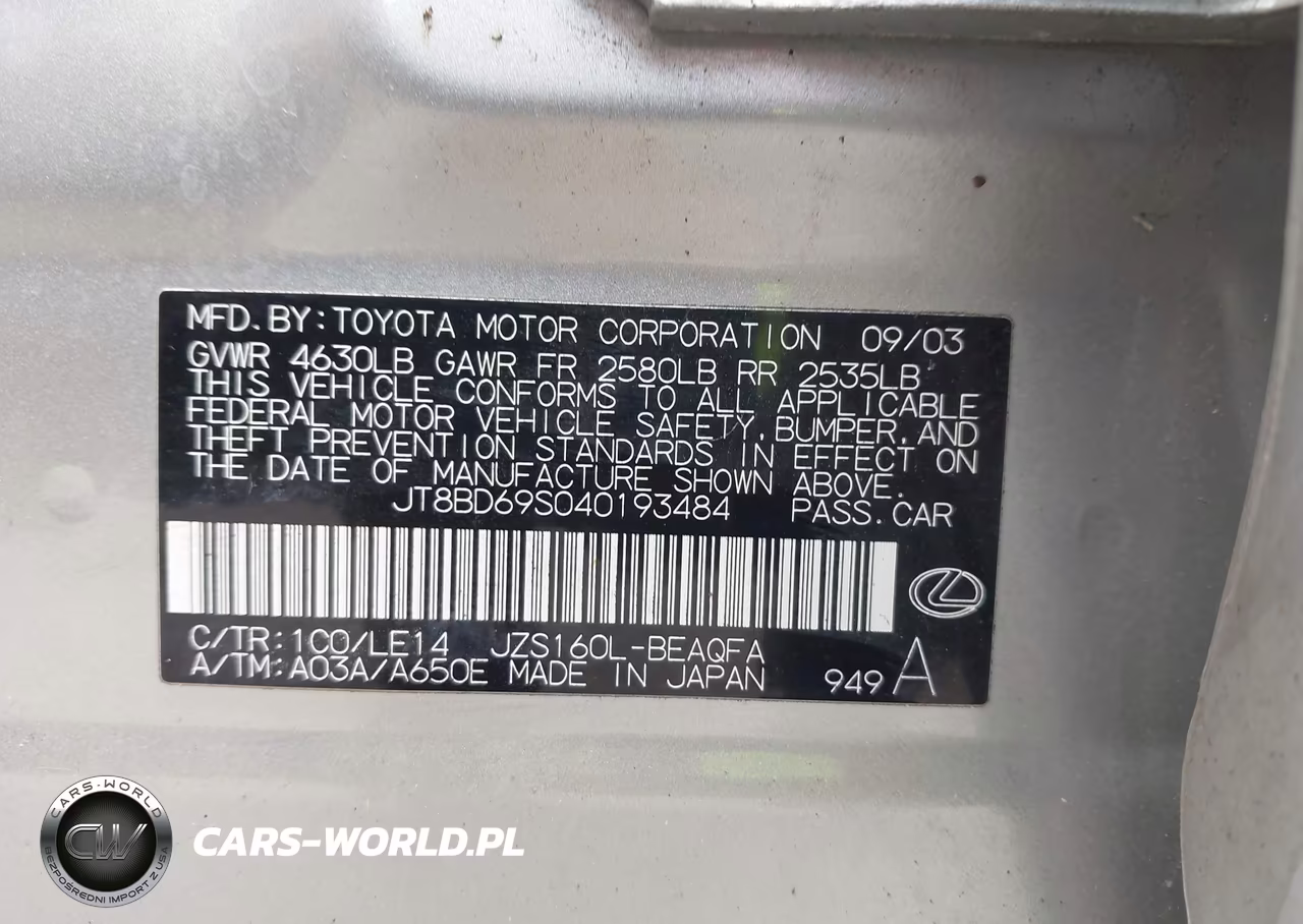 2004 Lexus Gs 300 VIN:JT8BD69S040193484 - 9