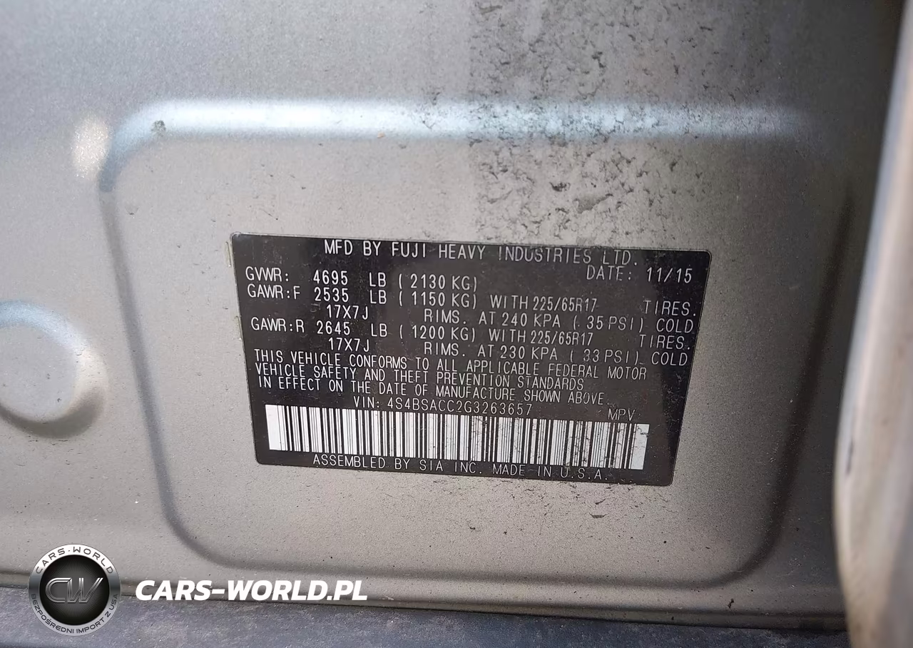 2016 Subaru Outback 2.5I Premium VIN:4S4BSACC2G3263657 - 9