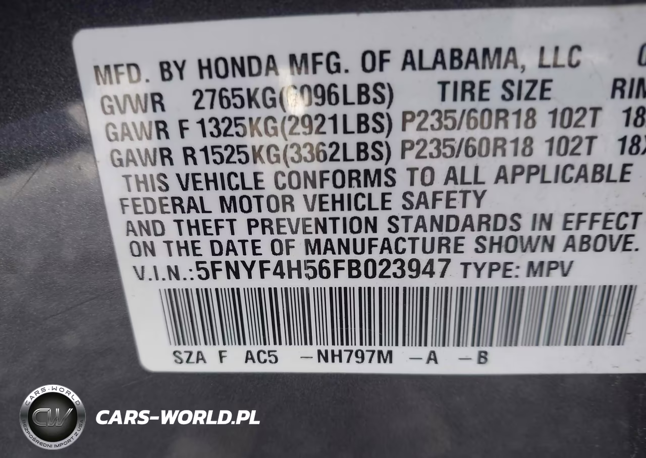 2015 Honda Pilot Ex-L VIN:5FNYF4H56FB023947 - 9