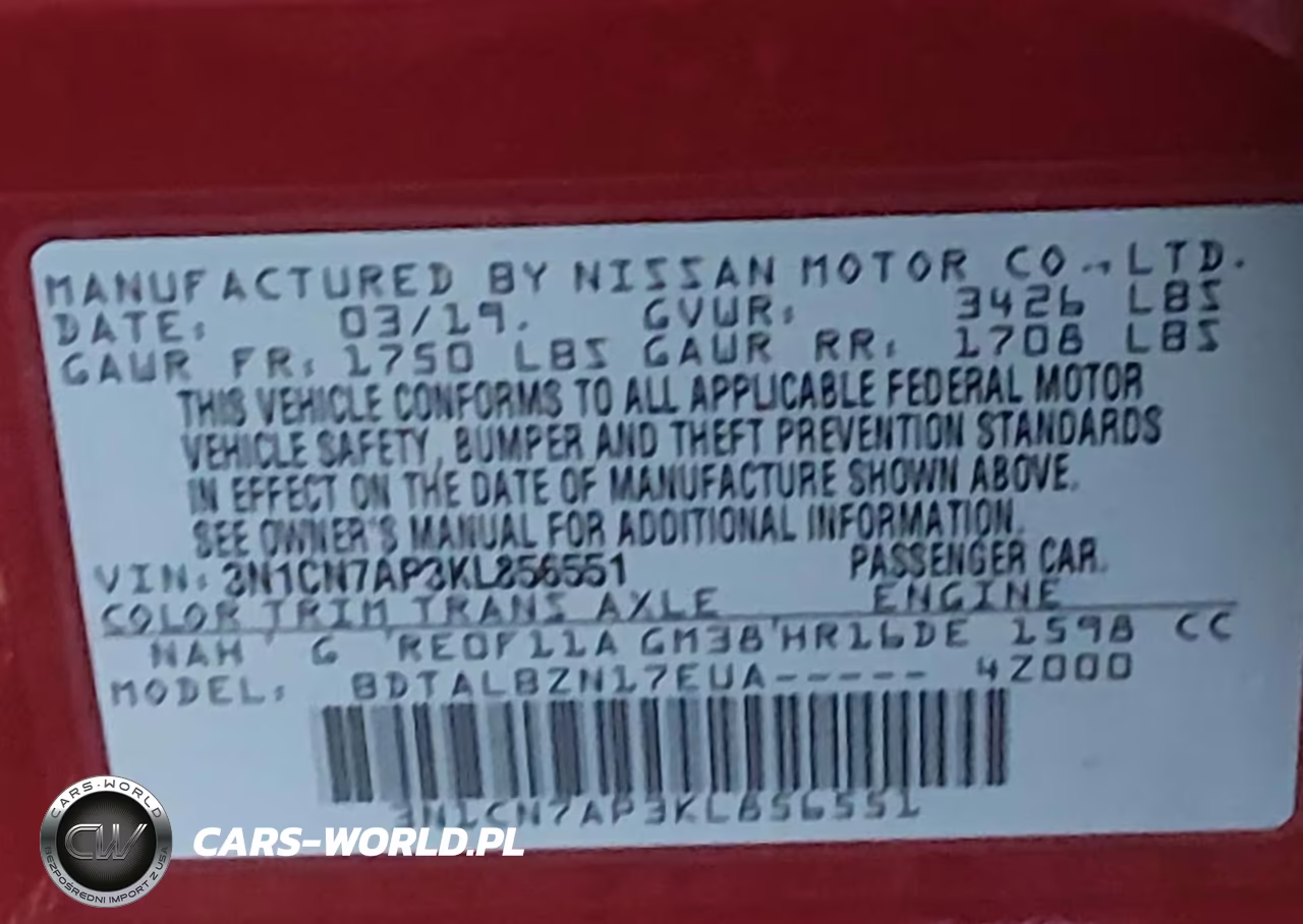 2019 Nissan Versa 1.6 Sv VIN:3N1CN7AP3KL856551 - 9
