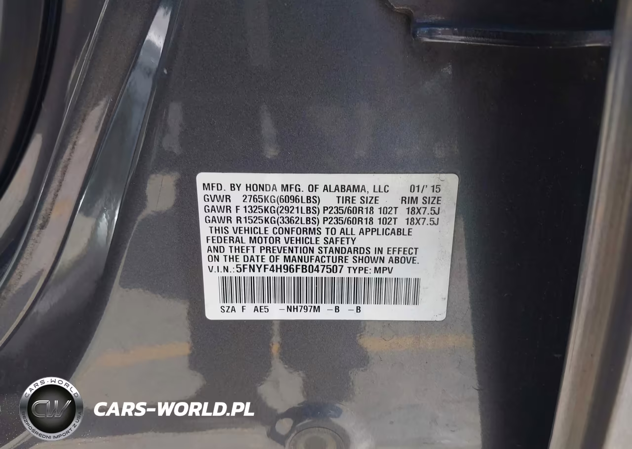 2015 Honda Pilot Touring VIN:5FNYF4H96FB047507 - 9