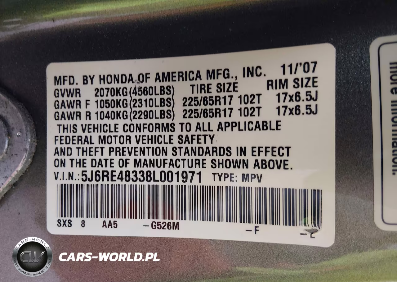 2008 Honda Cr-V Lx VIN:5J6RE48338L001971 - 9